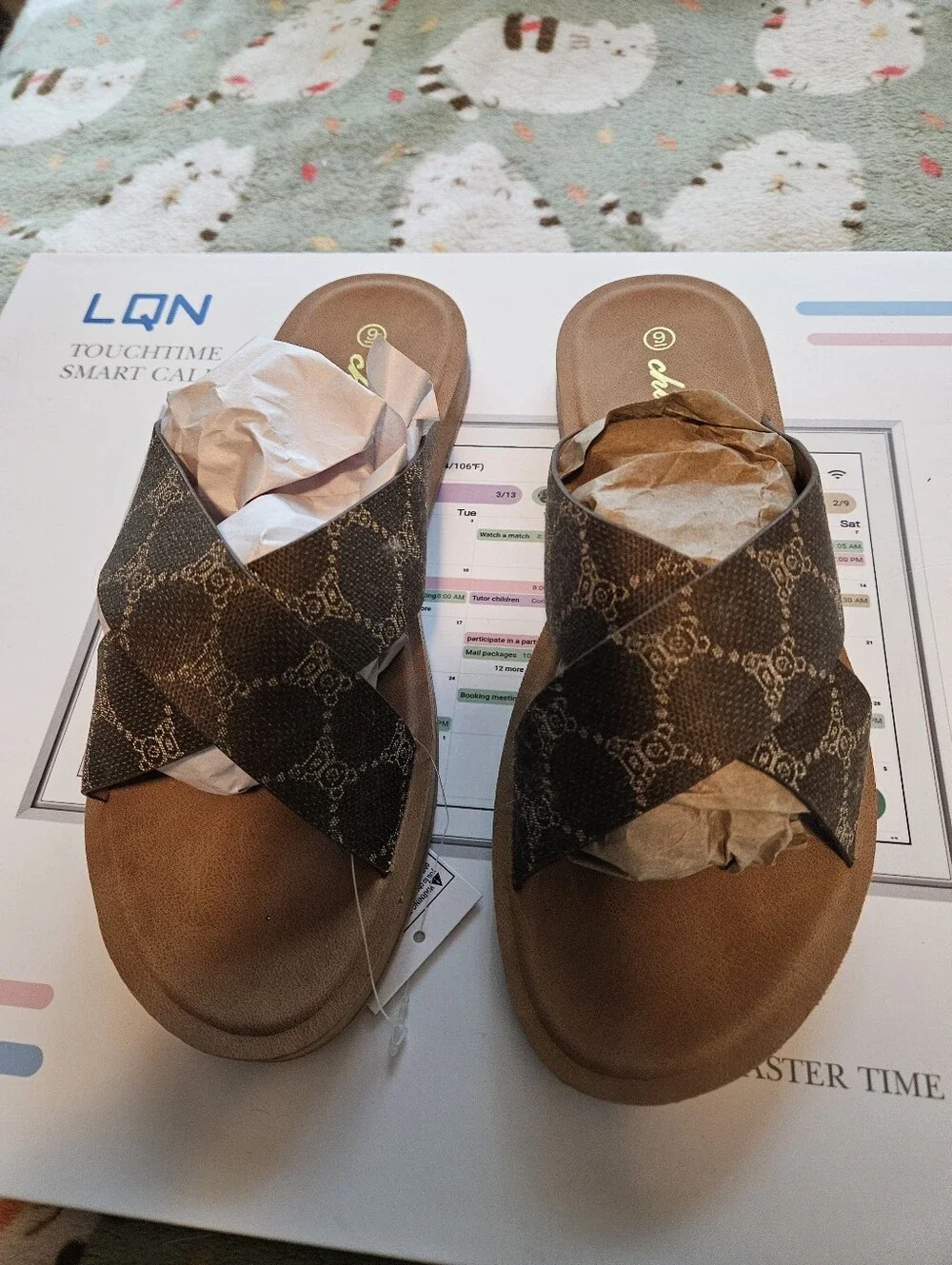 BRAND NEW ** Brown Cross-Strap Slip-On Sandals